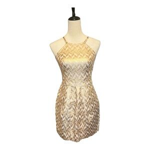 Rachel Roy rose gold foil mini dress size small NWT
